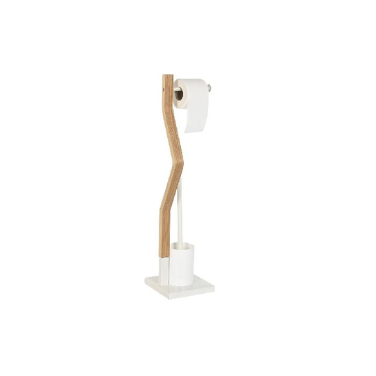 Toiletpapirholder med toiletbørsteholder DKD Home Decor Træ Stål (18,5 x 18,5 x 75 cm)