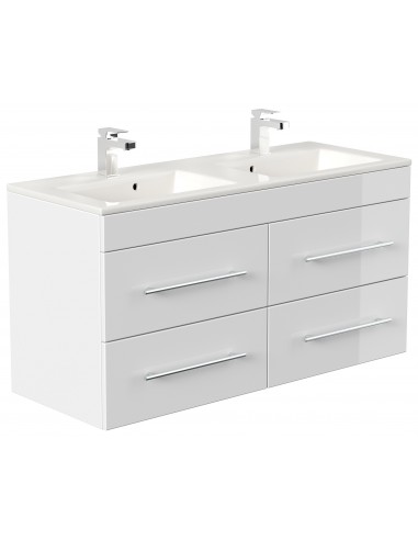 Homeline dobbelt komplet badmiljø i mdf og mineralsten H57 x B120 cm - Hvid højglans