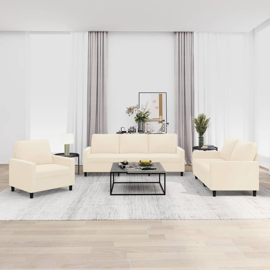 vidaXL sofasæt 3 dele med hynder velour cremefarvet