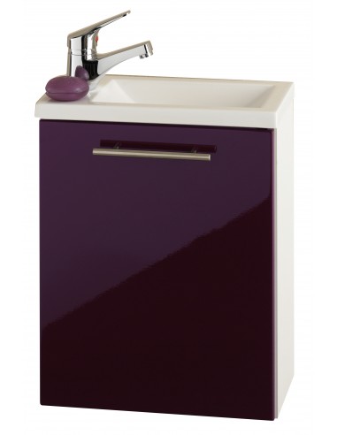 Komplet badmiljø i mdf og mineralsten H50,5 x B40 cm - Hvid/Brombær højglans