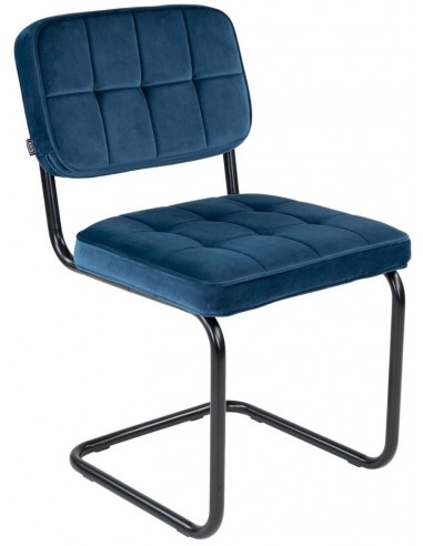 Ivy spisebordsstol i metal og velour H84 cm - Sort/Mørkeblå