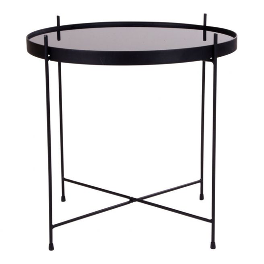 Hjørnebord i sort stål med glasn ø48xh48 cm - 2101100