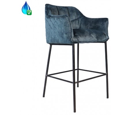Jayron Barstol i velour H110 cm - Sort/Blå