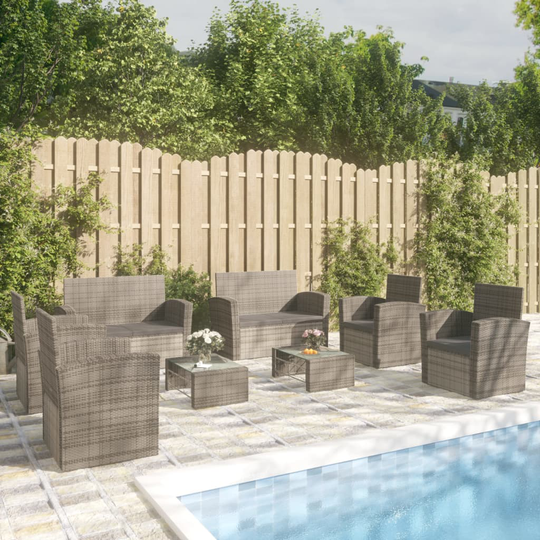 vidaXL loungesæt til haven 8 dele med hynder polyrattan grå