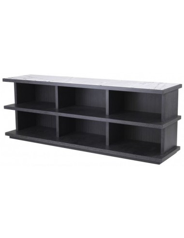 Miguel L Sideboard i marmor og egetræsfinér B220 cm - Kulgrå/Gråhvid