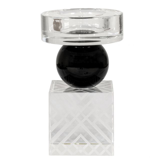 Lysestage i sort/klart glas Ø7,5x12,5 cm - 4561132