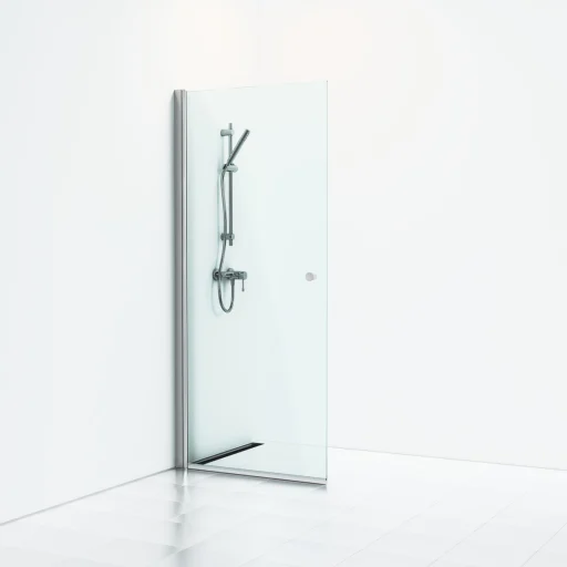 Svedbergs Skoga svingbar brusevæg 67 cm, klart glas/mat alu, m/knopgreb