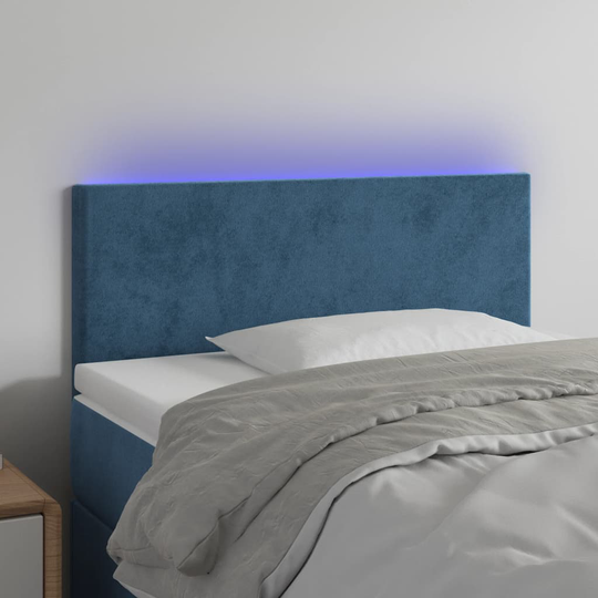 vidaXL sengegavl med LED-lys 80x5x78/88 cm velour mørkeblå