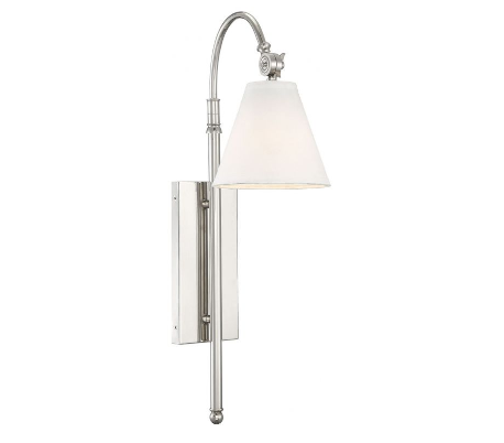 Rutland 1 Væglampe H62 cm - Poleret krom/Hvid