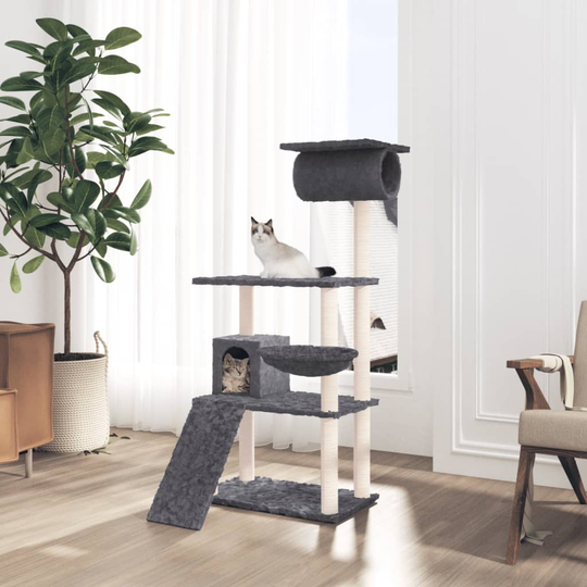 vidaXL kradsetræ med sisalstolper 131 cm mørkegrå