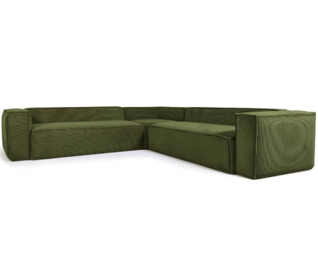 Blok hjørnesofa i velour ripcurl 320 x 320 cm - Grøn