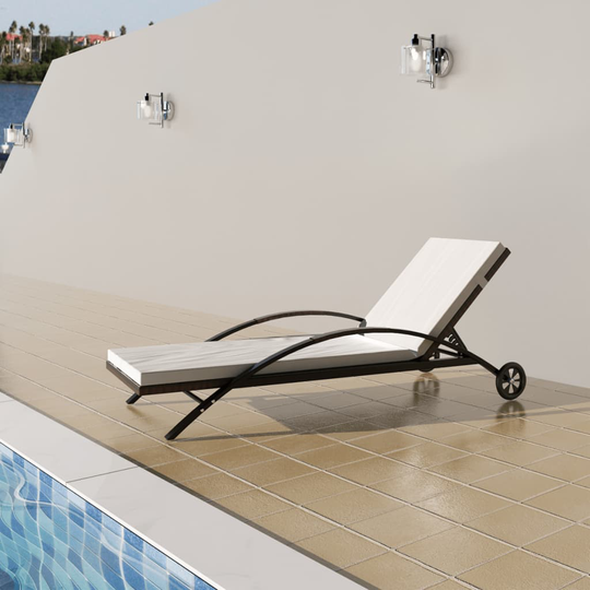 vidaXL liggestol med hynde & hjul polyrattan brun
