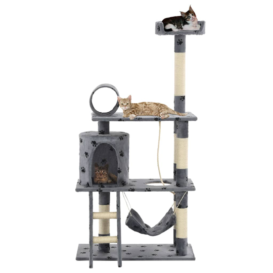 vidaXL kradsetræ til katte med sisal-kradsestolper 140 cm grå poteprint