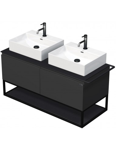 TARA Komplet badmiljø med 2 håndvaske B128 cm Keramik, HPL og MDF - Sort/Mat antracit