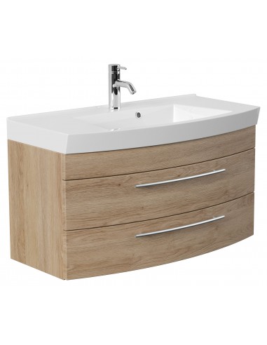 Luna komplet badmiljø i mdf og mineralsten H57,2 x B100,5 cm - Sonoma eg