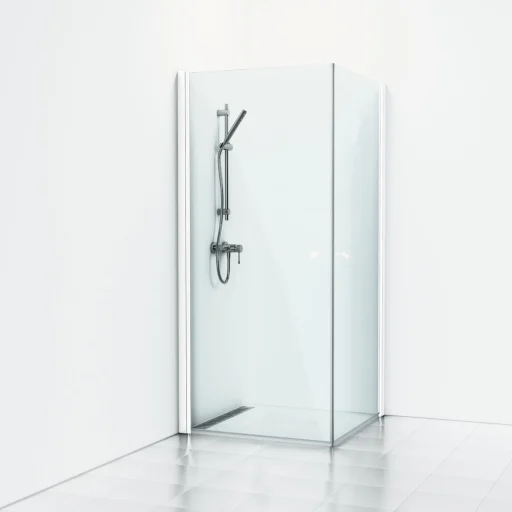 Svedbergs Skoga Brusehjørne 90 x 100 cm, klart glas/mathvid, m/knopgreb