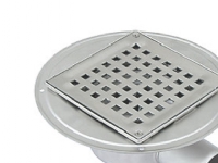 BLÜCHER Justerbart boligafløb Square lav model - Med indbygningsvandlås - Gulv: beton og fliser - Smøremembran, Ramme: 145x145mm - Udløb: Ø50mm, vandret