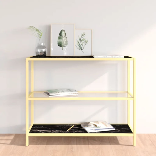 vidaXL konsolbord 100x36x90 cm hærdet glas sort marmor og transparent