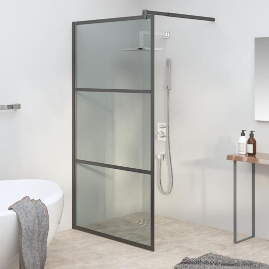 vidaXL brusevæg 115x195 cm mørkt sikkerhedsglas sort