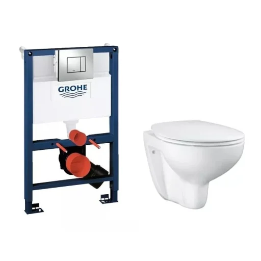 Komplet pakke m/Grohe Rapid SL cisterne, Skate Cosmopolitan trykknap & Grohe Bau rimless hængeskål m/soft close sæde