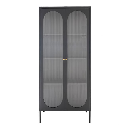 Vitrineskab i sort med riflet glasdør 35x80x180 cm - 3001200