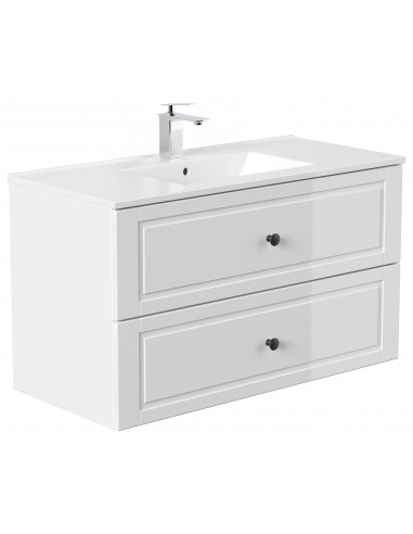 Homeline Cottage komplet badmiljø i mdf og mineralsten H56,1 x B101 cm - Hvid højglans