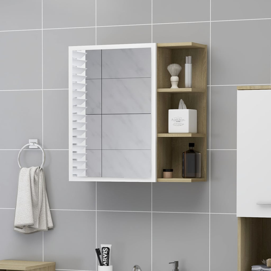 vidaXL badeværelsesskab spejl 62,5x20,5x64 cm spånplade hvid sonoma-eg