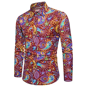 Herre Skjorte Grafisk skjorte Paisley Tribal Krave Firkantet hals Grøn Gul Kakifarvet Rød Navyblå Plusstørrelser Gade Afslappet Langærmet Trykt mønster Tøj Bom