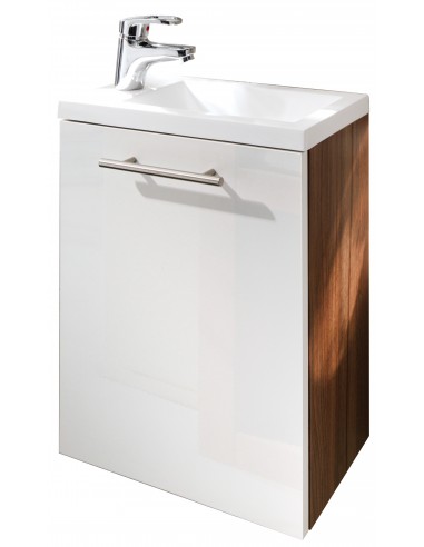 Komplet badmiljø i mdf og mineralsten H50,5 x B40 cm - Valnød/Hvid højglans
