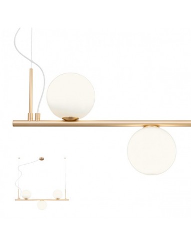 TALIS Loftlampe i aluminium og glas B85 cm 3 x E14 - Børstet bronze/Opalhvid