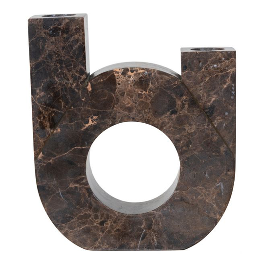 Lysestage i brun marmor med dobbelt holder 12x3,5x14 cm - 4561100