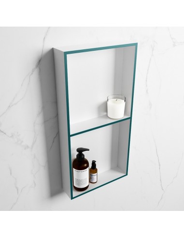 EASY hylde til badeværelset 59,5 x 29,5 cm Solid surface - Talkum/Petrolium
