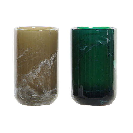 Tandbørsteholder DKD Home Decor Grå Grøn Harpiks (7 x 7 x 11 cm) (2 enheder)
