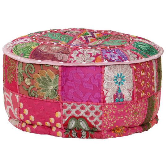 vidaXL puffe med patchwork rund bomuld håndlavet 40 x 20 cm pink