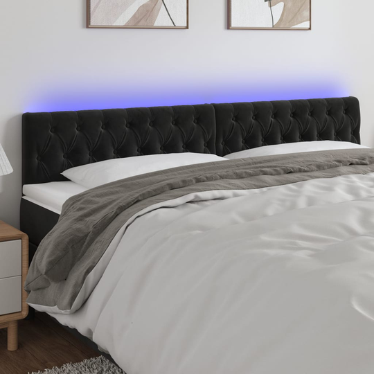 vidaXL sengegavl med LED-lys 200x7x78/88 cm velour sort
