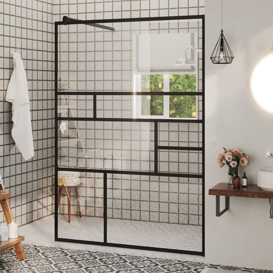 vidaXL brusevæg 115x195 cm klart sikkerhedsglas sort