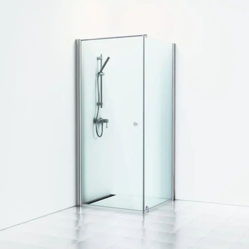 Svedbergs Skoga Brusehjørne 70 x 83 cm, dør og fast væg, klart glas/mat alu
