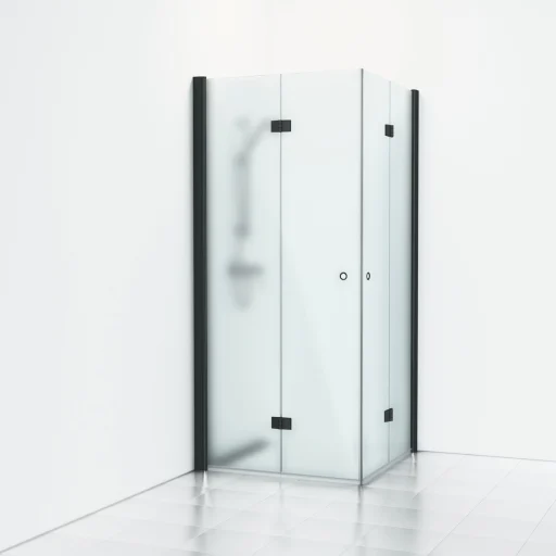 Svedbergs Skoga Brusehjørne m/foldedøre 70 x 90 cm, frostet glas/matsort