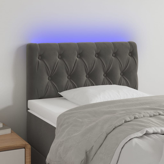 vidaXL sengegavl med LED-lys 80x7x78/88 cm velour mørkegrå