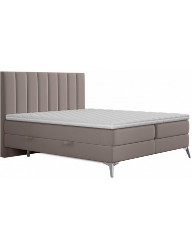 Somerset kontinentalseng med opbevaring og sengegavl 160 x 200 cm med 7 komfortzoner - Krom/Mørk beige