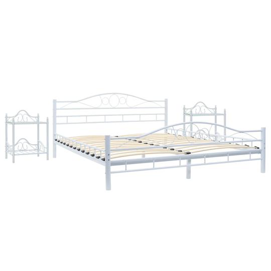 vidaXL sengestel med 2 natborde hvid metal 180 x 200 cm