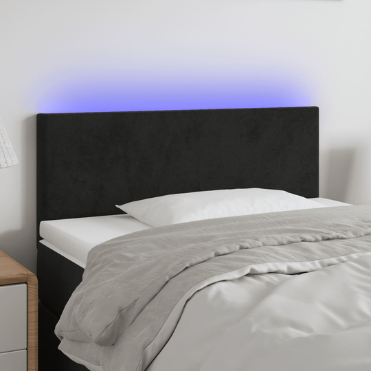 vidaXL sengegavl med LED-lys 80x5x78/88 cm velour sort