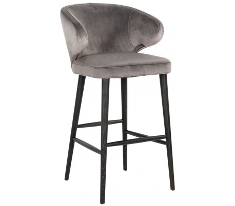 Indigo barstol i velour H106 cm - Sort/Stengrå