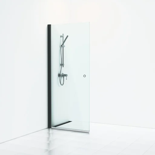 Svedbergs Skoga svingbar brusevæg 87 cm, klart glas/matsort, m/hulgreb