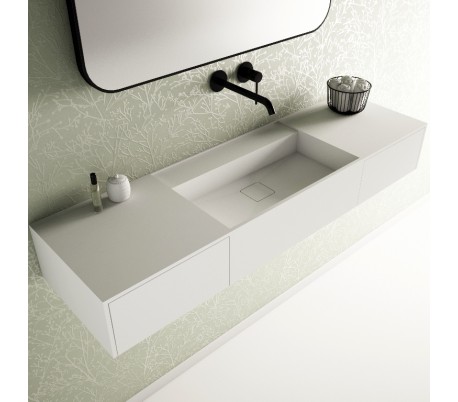 Ideavit Solidbliss vægmonteret håndvask 140 x 40 cm Solid surface - Mat hvid