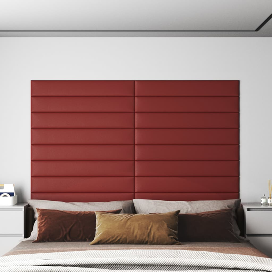 vidaXL vægpaneler 12 stk. 90x15 cm 1,62 m² kunstlæder vinrød