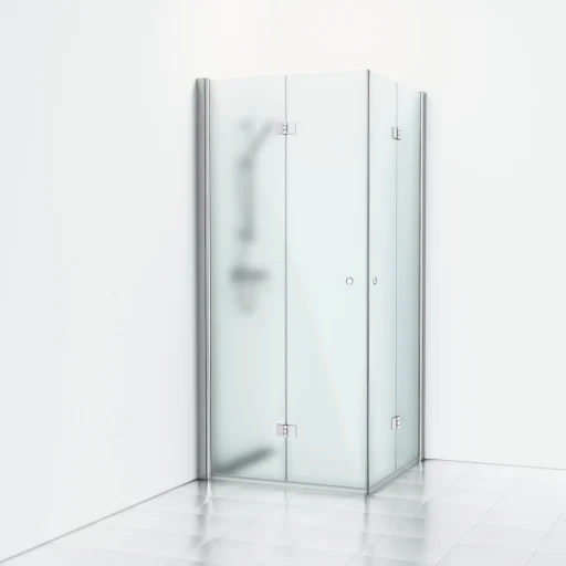 Svedbergs Skoga Brusehjørne m/foldedøre 80 x 90 cm, frostet glas/blank alu