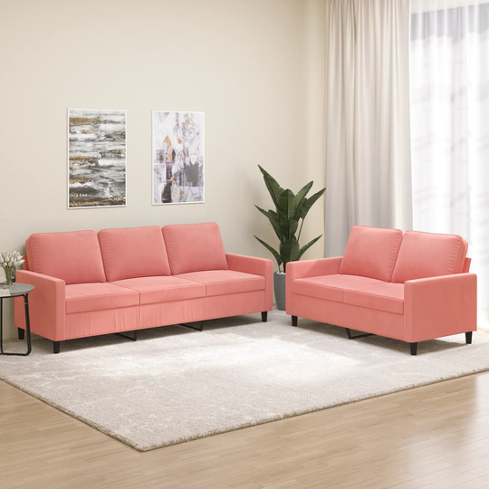 vidaXL sofasæt 2 dele med hynder velour lyserød