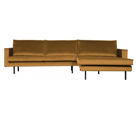 Rodeo Sofa med højrevendt chaiselong i velour 300 x 155 cm - Okker