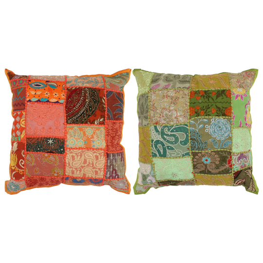 vidaXL hynder med patchwork 2 stk. håndlavet 45 x 45 cm orange/grøn